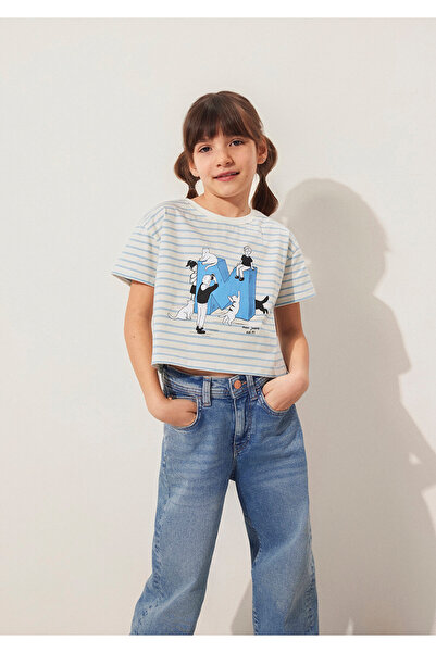 Mavi Μ Λογότυπο εμπριμέ ριγέ μπλουζάκι εκρού Loose Fit / Χαλαρή Άνετη Κοπή 7610285-83766