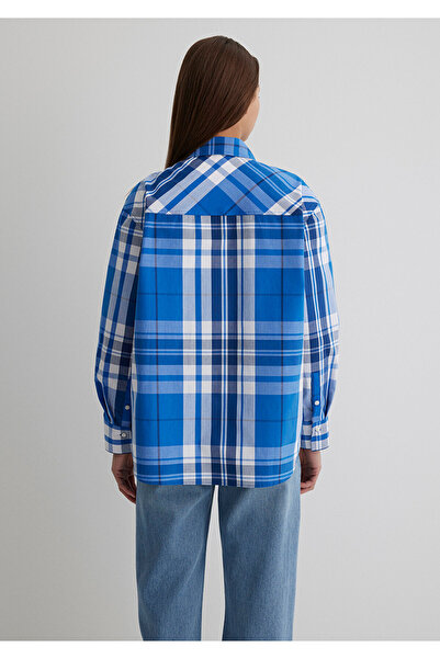 Mavi Kareli Mavi Gömlek Oversize / Geniş Kesim 1211229-90845