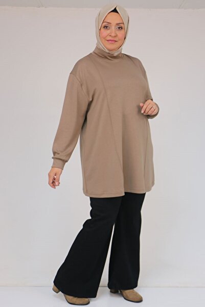 Eslina 58134 Plus Size High Neck Modal Tunic - Mink