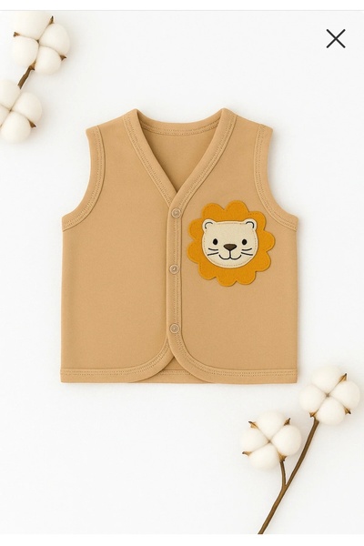 minipanda Aslan Figürlü Çıtçıtlı Mevsimlik Bebek Penye Yelek %100 Pamuk
