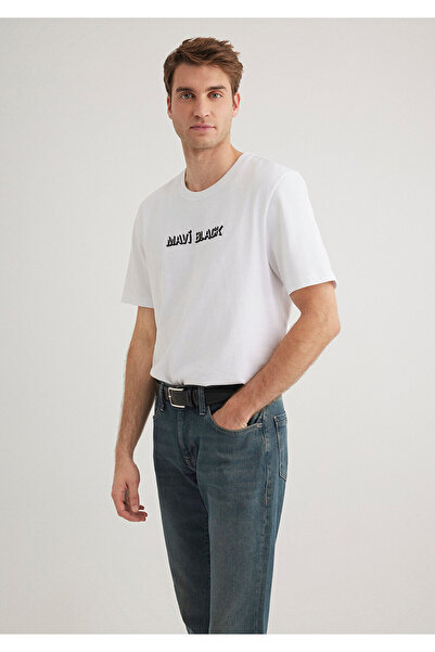 Mavi Schwarz bedrucktes weißes T-Shirt mit normaler Passform / normaler Passform 0612527 -620