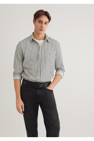 Mavi Siyah Çizgili Gömlek Slim Fit / Dar Kesim 0211425-18790