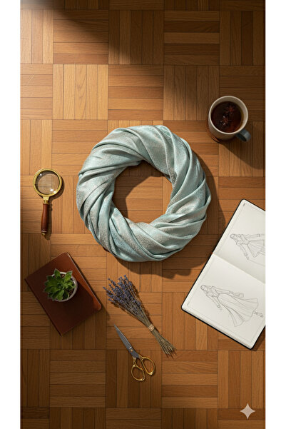 Hazard Turquoise-Beige Matte Cloud Patterned Shawl