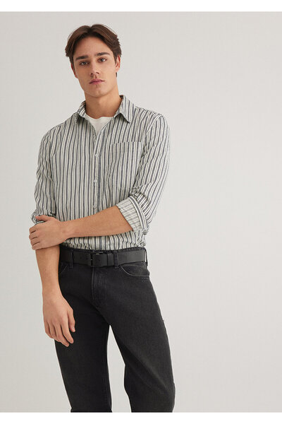 Mavi Siyah Çizgili Gömlek Slim Fit / Dar Kesim 0211425-18790
