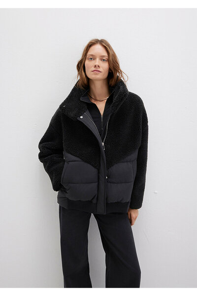 Mavi Sherpa Detaylı Siyah Ceket Loose Fit / Bol Rahat Kesim 1110476-900