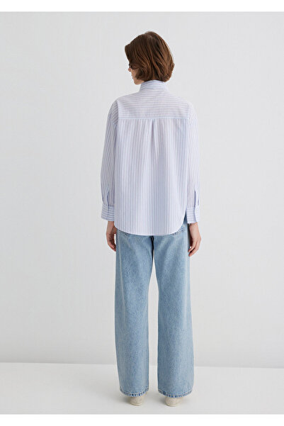 Mavi Çizgili Mavi Gömlek Oversize / Geniş Kesim 1210861-88020