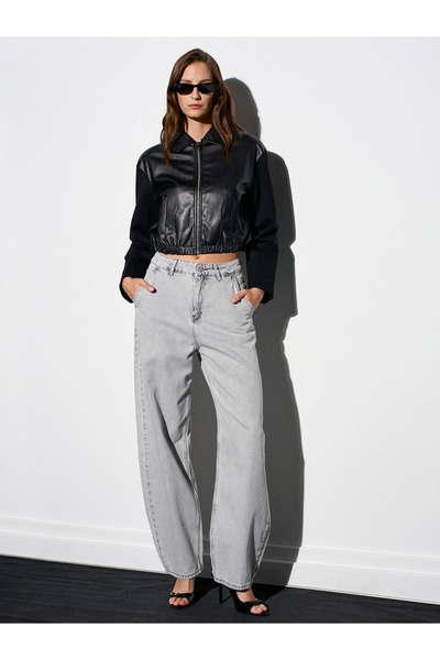 Dilvin 71450 Snow Wash Gray Skater Denim Trousers-Grey