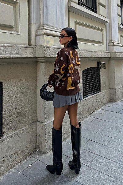 ribana Betie Pattern Regular Sweater, Zr Model Silvery Yarn Knitwear Sweater