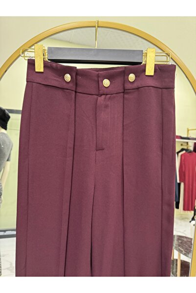 LUMERA BY TUĞBA KARADAĞ Şık Geniş Paça Pantolon | Mürdüm & Siyah | Modern Stil