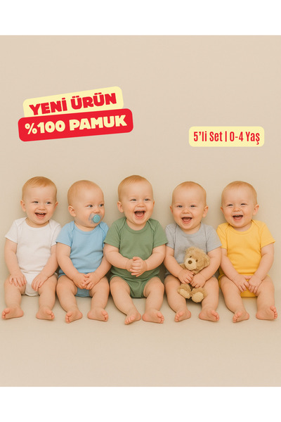 Vivolas %100 Organik Pamuk Kısa Kollu Çıtçıtlı Zıbın 5'Li Set Erkek Bebek & Ç...