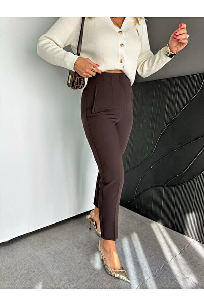 MADAME MELEK Zr Model Original Brand Fillet Detailed Fabric Pants Slim Leg Pants