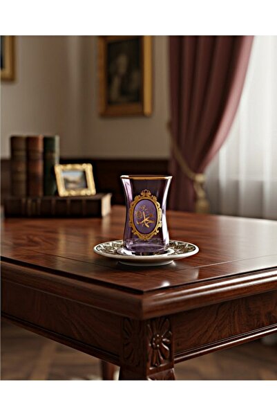 DECOSTYLE Gold lüsterli porselen tabaklı  6 Kişilik heybeli 12 parça Çay takımı 160 Cc