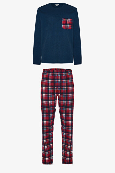 Penti Ekoseli Erkek Bisiklet Yaka Cepli Pijama Takımı