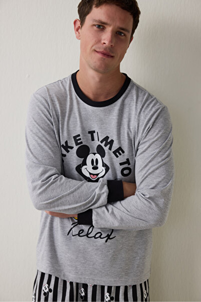 Penti Gri Melanj Erkek Mickey Mouse Uzun Kollu Pijama Takımı