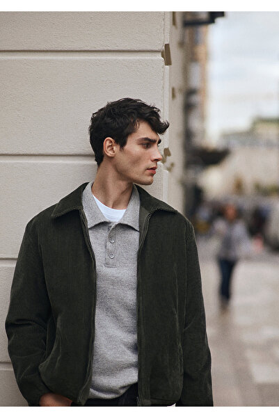 Mavi Çift Taraflı Haki Kadife Mont Loose Fit / Bol Rahat Kesim 0110529-80714