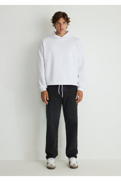 Mavi Weißes Sweatshirt mit Kapuze und elastischem Bund 0s10168-620