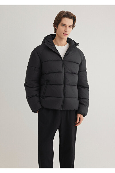 Mavi Kapüşonlu Siyah Şişme Mont 0110581-900