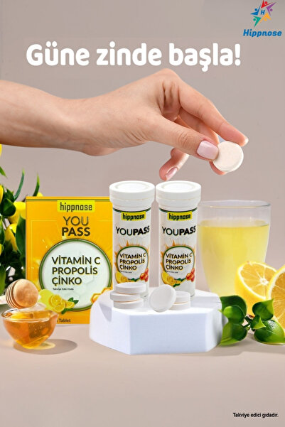 Hippnose Youpass Vitamin C & Çinko Ve Propolis İçeren 20 Efervesan Tablet