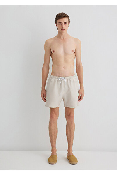 Mavi Gofre Kumaş Bej Kısa Deniz Şortu 0910235-70141