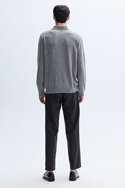 Mudo Color Blocked Zip-Up Polo Neck Wool Sweater