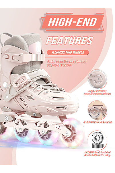 KidLe Kids Inline Skate Adjustable Inline skates with Light Up Wheels 3 Size, for Children Girls and Boys