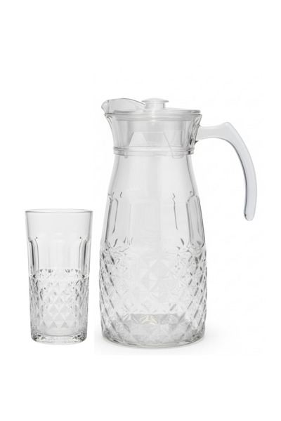 ALQANNAS 1800ml glass jug with lid and 6 crystal glasses, 250ml capacity | Luxury juice and water serving set