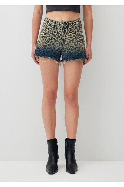 Mavi Rosie 90s Indigo Degrade Leopar Desenli Jean Şort 1447488289