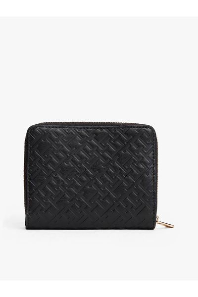 Tommy Hilfiger Th Icon Medium Zippered Monogram Cover Women's Black Wallet Aw0Aw17743Bds