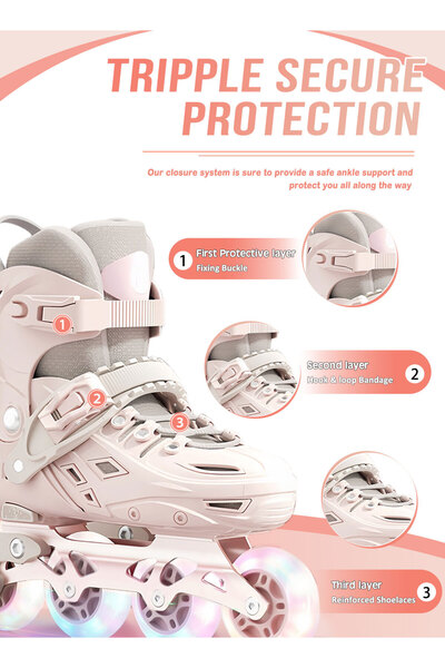 KidLe Kids Inline Skate Adjustable Inline skates with Light Up Wheels 3 Size, for Children Girls and Boys