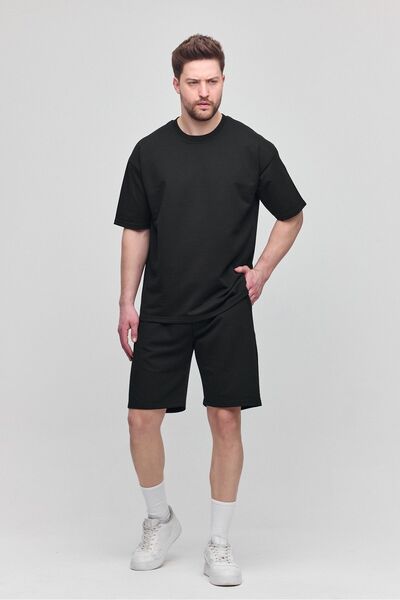 COMBİNE MİCHAİL Мъжки комплект от 2 части, свободна кройка, ежедневен, с десен, текст, нечервен, черен