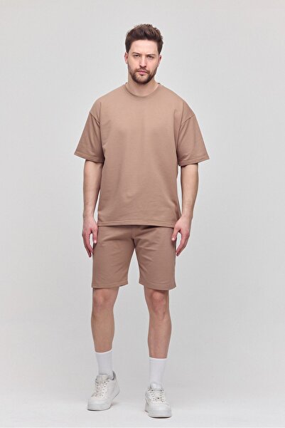 COMBİNE MİCHAİL Мъжки комплект от 2 части, свободна кройка, удобен, с десен, без повдигане, карамелен