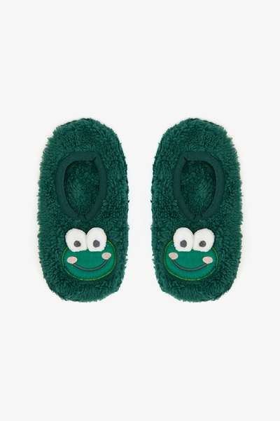 Penti Green Boy's Frog Embroidered Non-Slip Sole Home Shoes