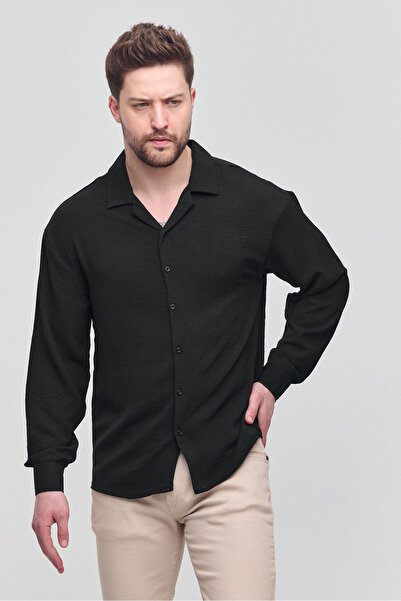 COMBİNE MİCHAİL Мъжка лятна риза с дълъг ръкав и голяма яка, ленен вид