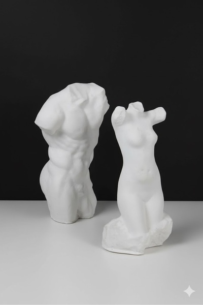 betonmall Nü Çıplak Kadın Ve Erkek 2'li Beton Büst Heykel Biblo Dekoratif Obje