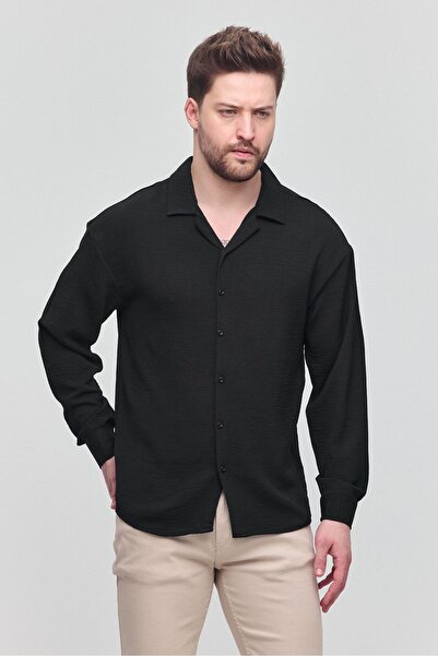 COMBİNE MİCHAİL Мъжка лятна риза с дълъг ръкав и голяма яка, ленен вид