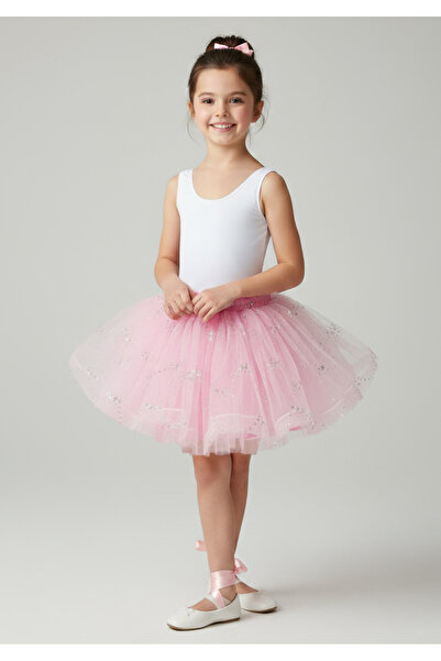 By Piera Silver Floral Printed Tulle Skirt