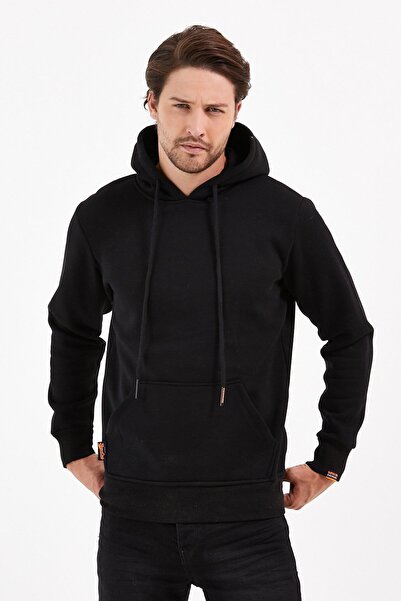 COMBİNE MİCHAİL Black Color Kangaroo Pocket Hooded Sweatshirt 1205