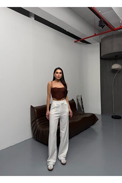 COMBİNE MİCHAİL Pantaloni Palazzo de damă cu închidere cu velcro din Lycra linie albă