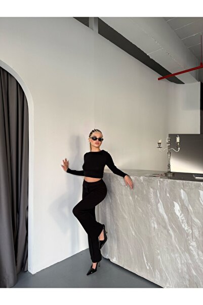 COMBİNE MİCHAİL Kadın Siyah Yüksek Bel Toparlayıcı Ispanyol Paça Palazzo Pantolon