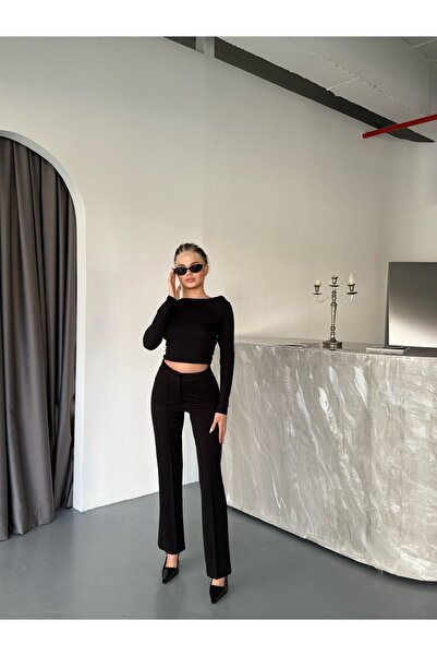 COMBİNE MİCHAİL Жіночі чорні брюки з високою талією для відновлення іспанської паки палаццо