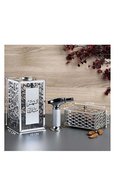 Story of candle An incense burner with a box for storing incense, bearing the phrase "Blessed Month," along with Maroki oud and a luxury lighter.