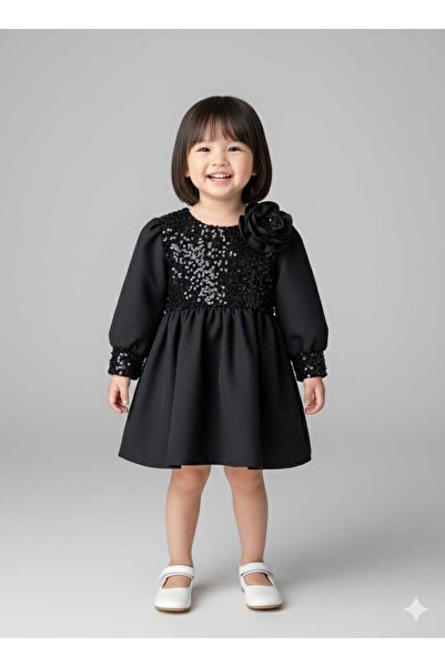 Minik Terzi Siyah pullu elbise