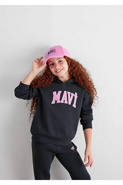 Mavi Anthrazitfarbenes Sweatshirt mit Kapuze und Logo-Aufdruck7610035-70087