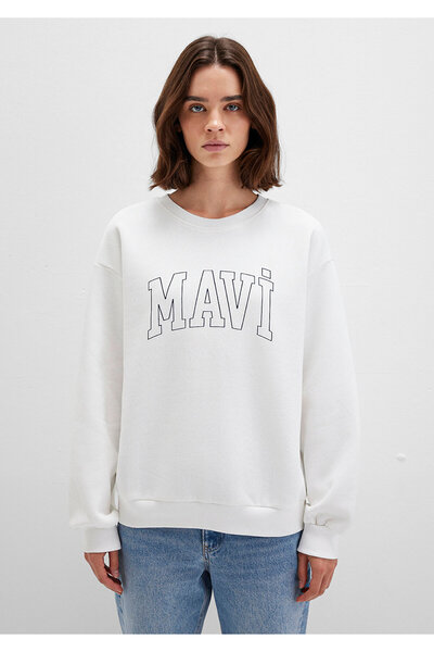 Mavi Logo Baskılı Beyaz Sweatshirt 1611192-70057