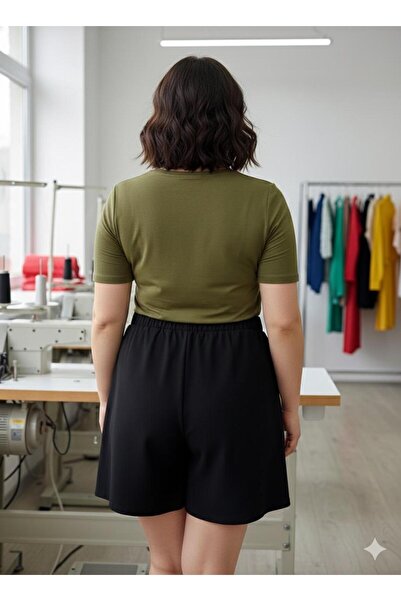 My ELİF Tekstil Black Mini Woven Plus Size Shorts Skirt