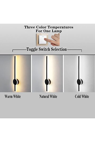 ZTWLEED LED wall lamp 11W, 3000K-4000K-6000K, black, 40x10cm, modern design, for bedroom, living room, b