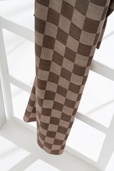 JAWEL Women's Checkerboard Patterned Hijab Jacquard Shawl 185x70 Cm