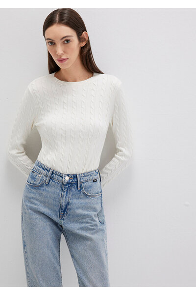 Mavi Weißer Pullover mit Rundhalsausschnitt, schmale Passform/enger Schnitt 1710341-70057