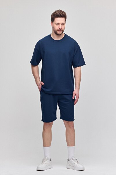 COMBİNE MİCHAİL Ανδρικό σετ 2 τεμαχίων Σετ αθλητικής φόρμας με άνετη εφαρμογή με γράμματα χωρίς ασπρόμαυρο μπλε ναυτικό