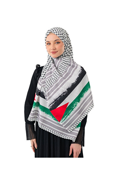Zaytoon Palestinian Shawl Kefiye Pusheen Gray Color Striped Palestinian Shawl Without Tassels S100010